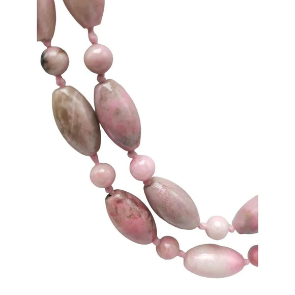 Pink Rhodochrosite Gemstone Hand Knotted Necklace Vintage No Clasp - Picture 3 of 7